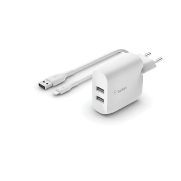 Väggladdare + lightning MIFI-kabel Belkin WCD001VF1MWH Vit 24 W