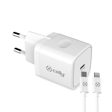 Väggladdare + USB C kabel Celly iPhone Vit 20 W