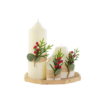 Set med levande ljus DKD Home Decor Vit Grön Jul 7 x 7 x 15 cm