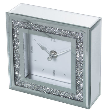 Table clock Alexandra House Living Grey Crystal Mirror 14 x 14 x 4 cm