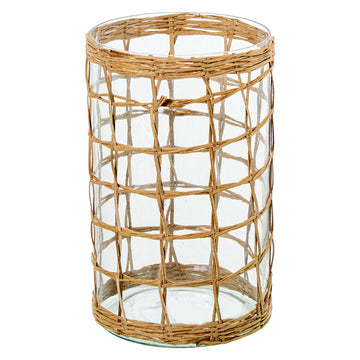 Candleholder Alexandra House Living Brown wicker Crystal 13 x 20 x 13 cm