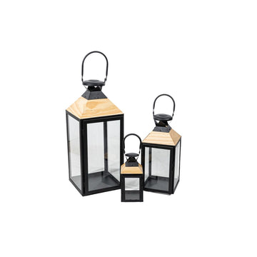 Lantern set Romimex Black Beige Wood Metal 3 Pieces