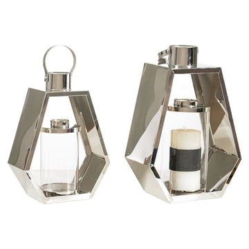 Lantern set Romimex Silver Metal Glass 24 x 34 x 13 cm 2 Pieces