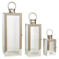 Lantern set Romimex Silver Metal Glass 18 x 49 x 18 cm 3 Pieces