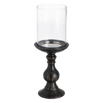 Candleholder Black Wood Crystal 18 x 18 x 47 cm