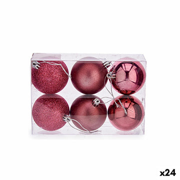 Set of Christmas balls Pink PVC Ø 8 cm (24 Units)