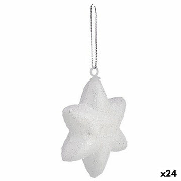 Christmas Decorations Set Star White 6,5 x 6,5 x 2 cm (24 Units)