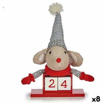 Prydnadsfigur Mus Kalender Röd Grå Trä 20 x 11 x 20 cm (8 antal)