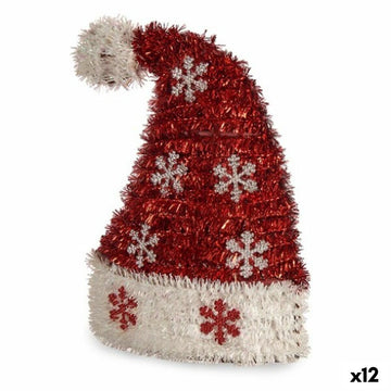 Decorative Figure Father Christmas Hat Tinsel White Red polypropylene PET 17 x 23 x 9,5 cm (12 Units)