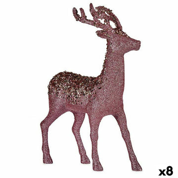 Prydnadsfigur Julrenar Rosa Plast 15 x 45 x 30 cm (8 antal)