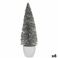 Decorative Figure Christmas Tree White Silver Plastic 10 x 33 x 10 cm (6 Units)