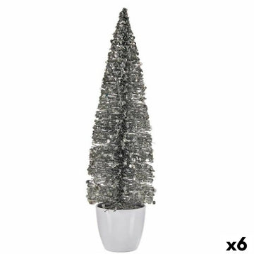 Decorative Figure Christmas Tree Silver Plastic 10 x 38 x 10 cm (6 Units)