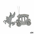 Christmas bauble Magical Carriage Silver Plastic Glitter 15,5 x 8,5 x 4,5 cm (24 Units)