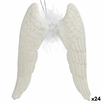 Christmas bauble Angel Wings White Plastic Glitter 12,5 x 15 x 2,5 cm (24 Units)