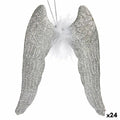 Christmas bauble Angel Wings Silver Plastic Glitter 12,5 x 15 x 2,5 cm (24 Units)